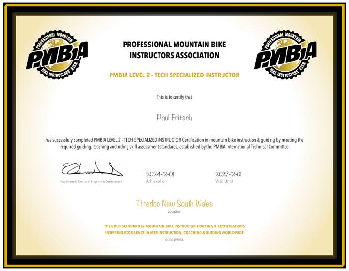 PMBIA Level 2 TECH Specialized Instructor — Paul Fritsch